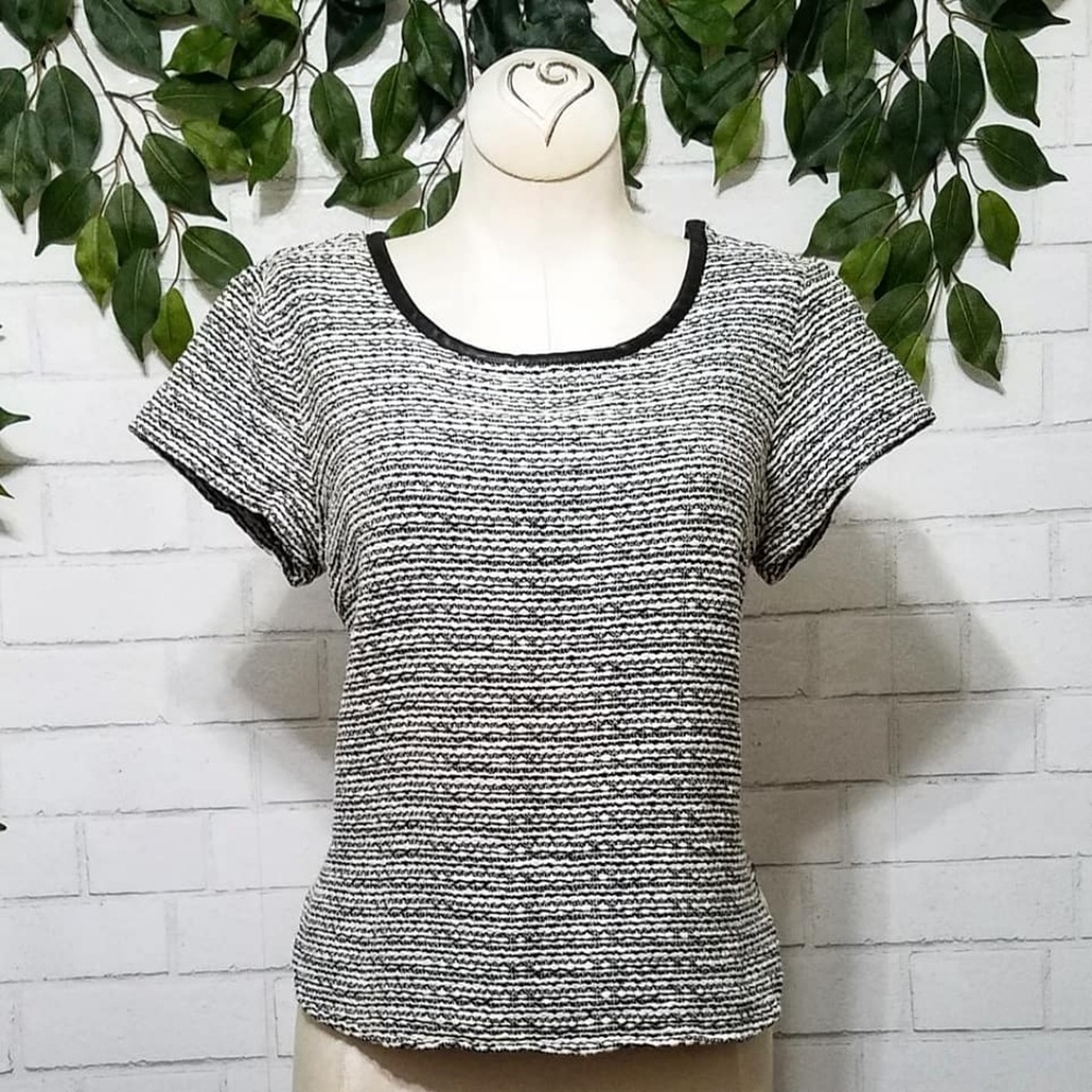 Faux Leather Trimmed Tweed Tee